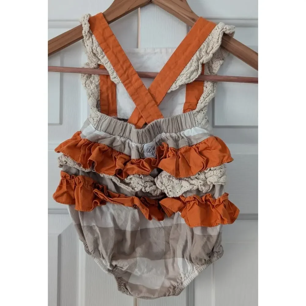 Darling Mae by Ricrac & Ruffles Embroidered Pumpkin Romper